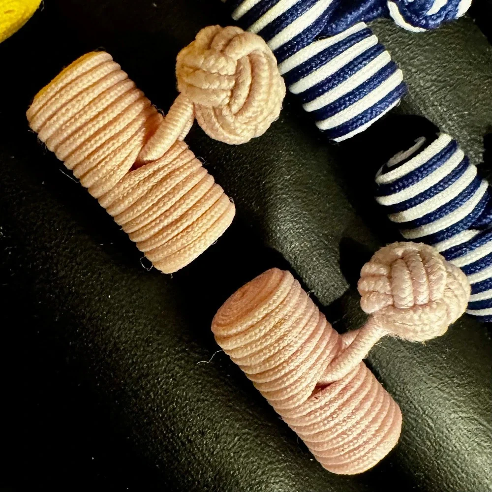 Silk Barrel Knot Cufflinks Lot of 4 Pairs Multicolor Stripe Solid Wedding French